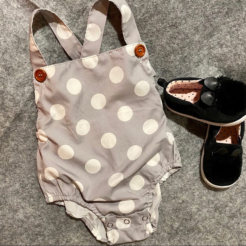 Baby Girl Polka Dot Romper with bunny shoes
